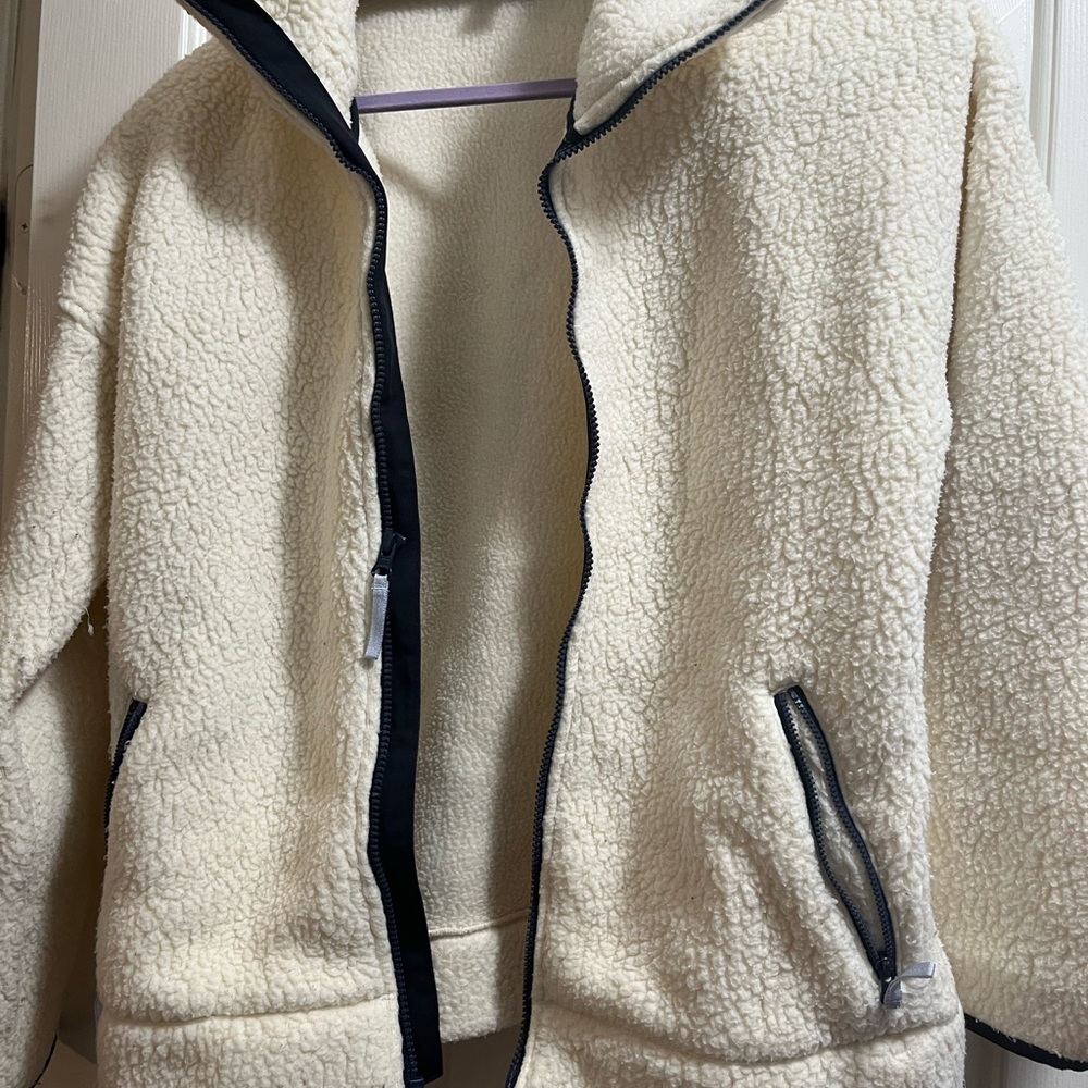 J. Crew Cream and Blue Teddy Jacket Plush Fleece